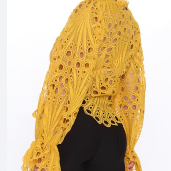 Elegant Yellow Lace Blouse - Picture 3 of 8
